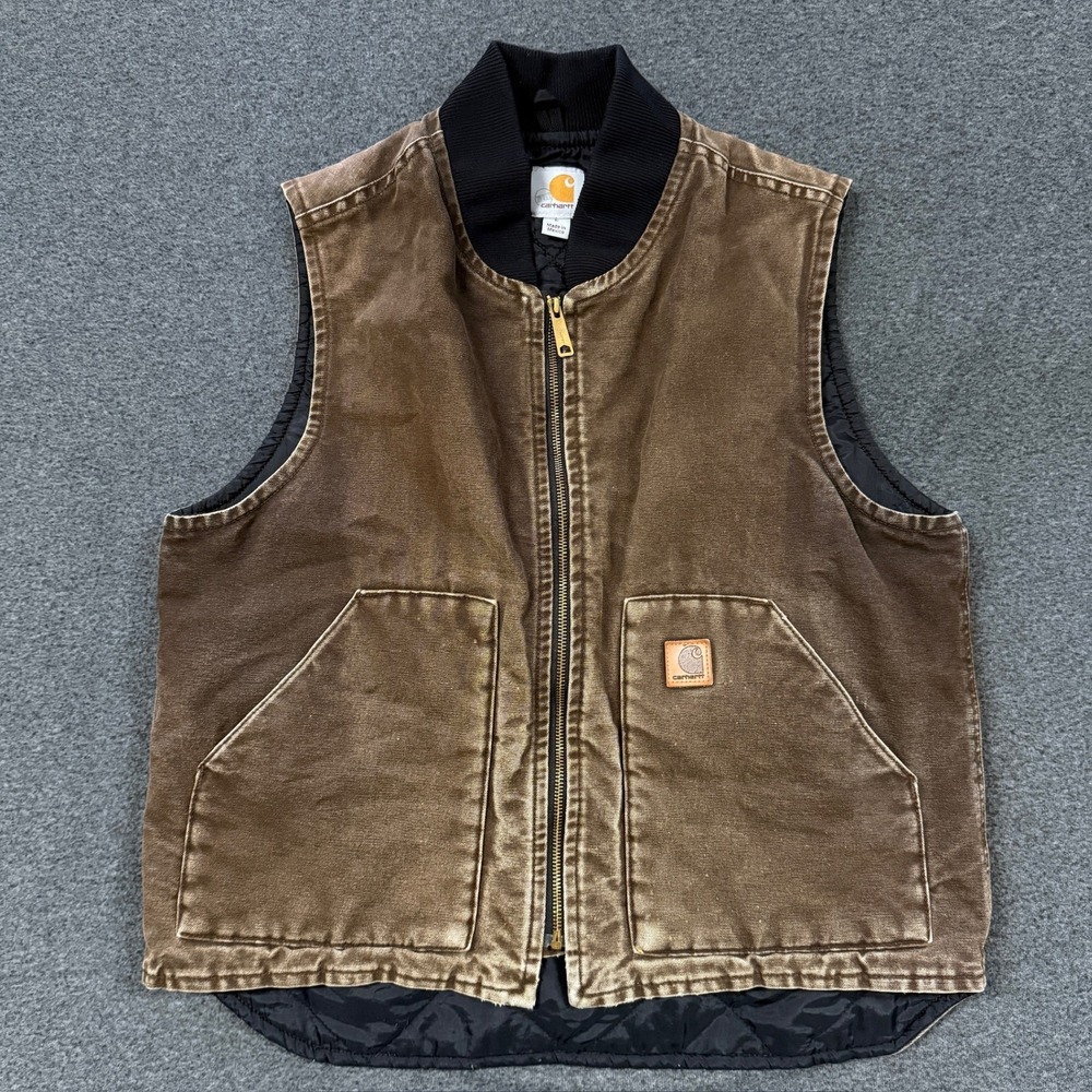 Vintage Carhartt Duck Canvas Vest Mens Large Brown Good Quilted Lined Workwear